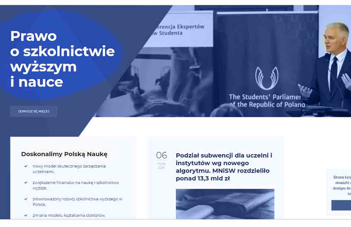 Witryna projektu Konstytucja Dla Nauki - Jarosław Gowin w tle