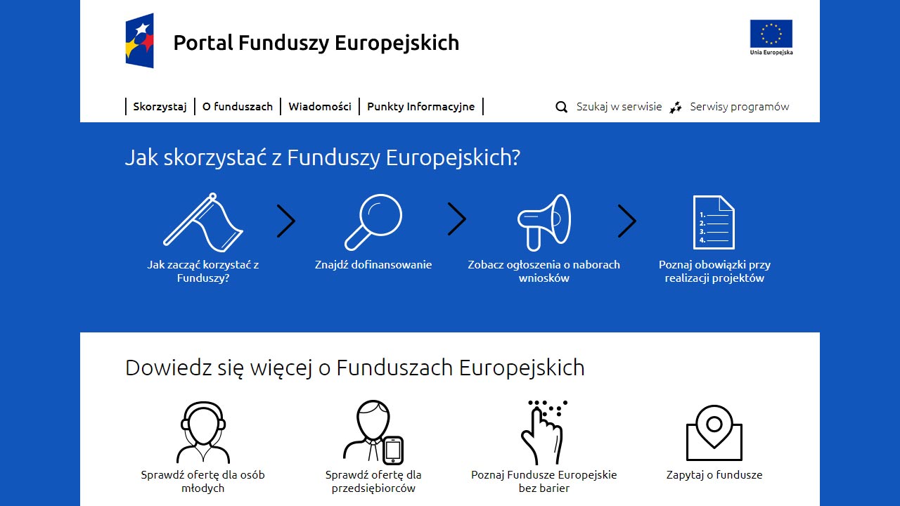 Strona wiodąca portalu Funduszy Europejskich w języku polskim