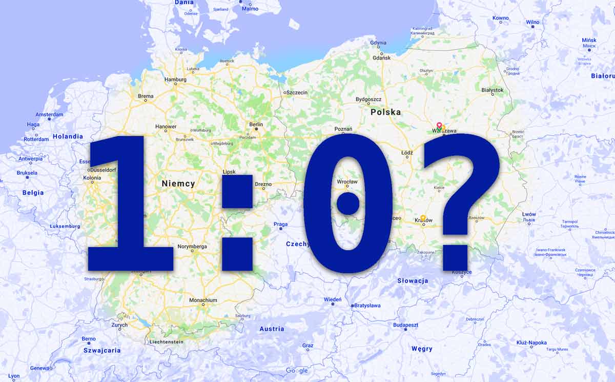 Mapa Polski i Niemiec a nad nią wynik 1:0?